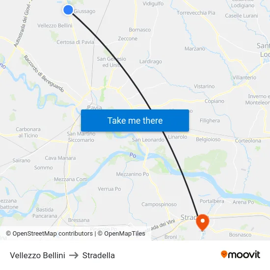 Vellezzo Bellini to Stradella map