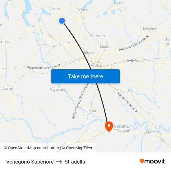 Venegono Superiore to Stradella map