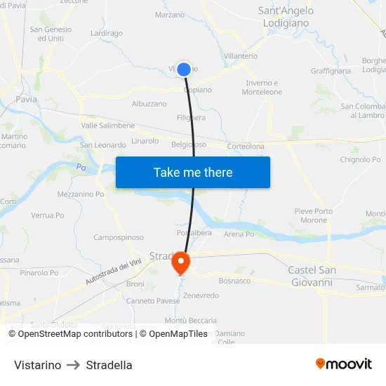 Vistarino to Stradella map