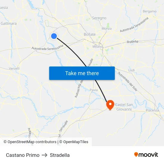 Castano Primo to Stradella map