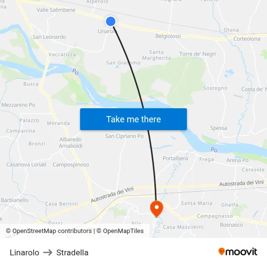 Linarolo to Stradella map