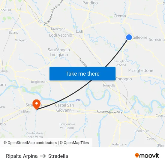 Ripalta Arpina to Stradella map