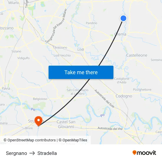 Sergnano to Stradella map