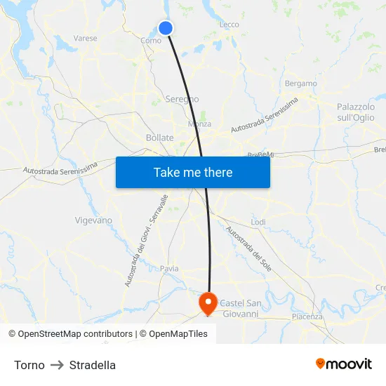 Torno to Stradella map