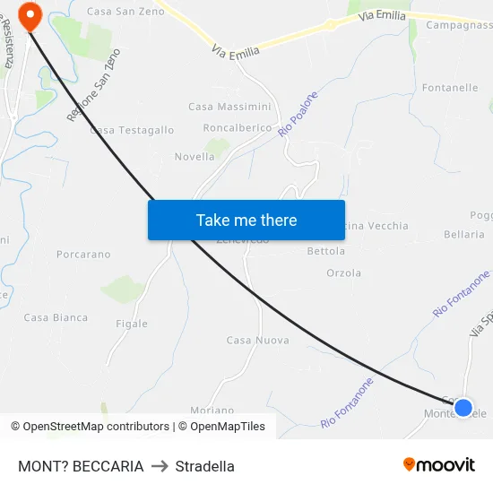Mont'Beccaria to Stradella map