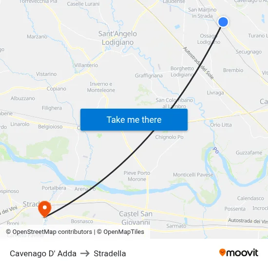 Cavenago D' Adda to Stradella map