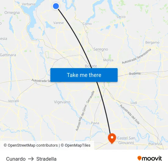 Cunardo to Stradella map