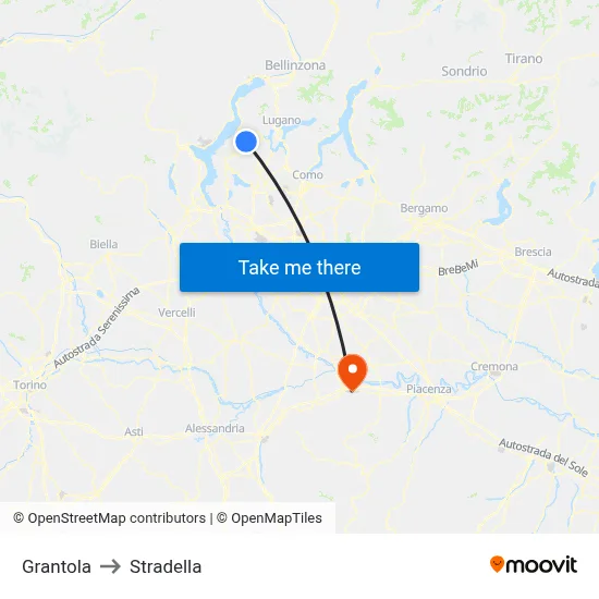 Grantola to Stradella map