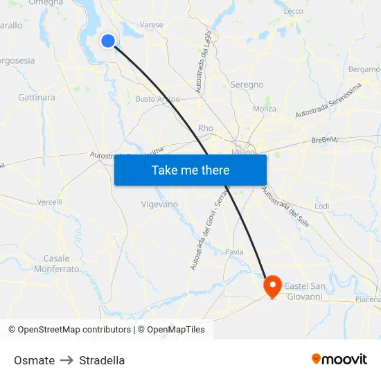 Osmate to Stradella map