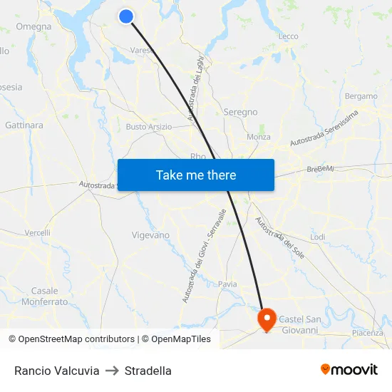 Rancio Valcuvia to Stradella map