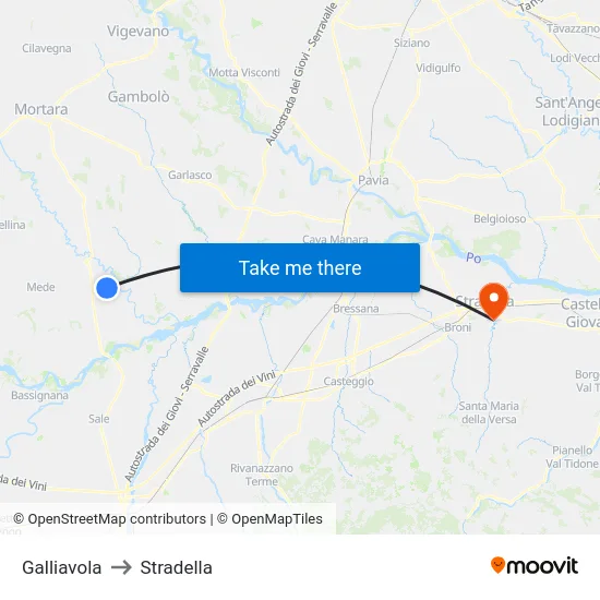 Galliavola to Stradella map