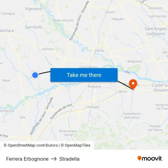 Ferrera Erbognone to Stradella map
