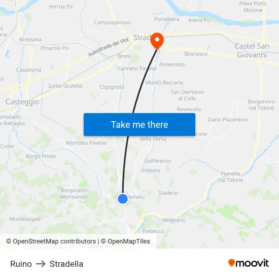 Ruino to Stradella map