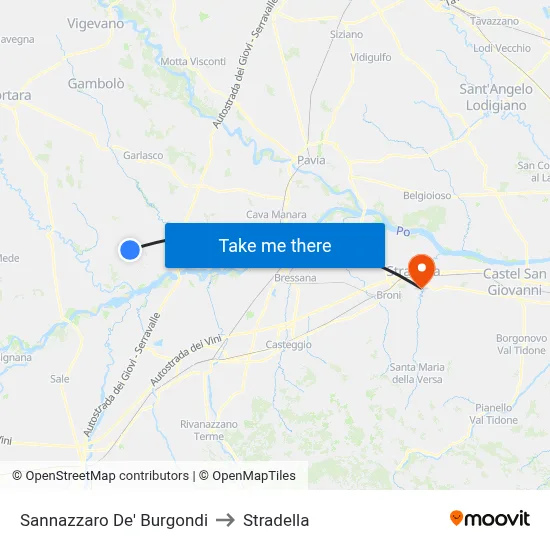 Sannazzaro De' Burgondi to Stradella map