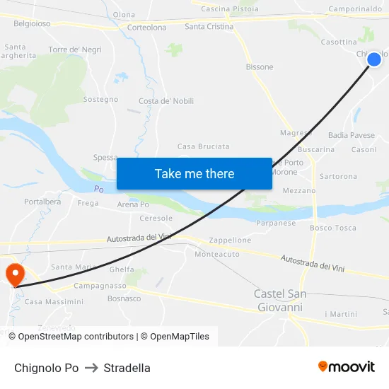 Chignolo Po to Stradella map