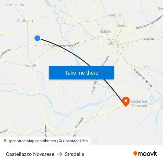 Castellazzo Novarese to Stradella map
