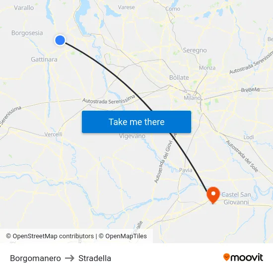 Borgomanero to Stradella map