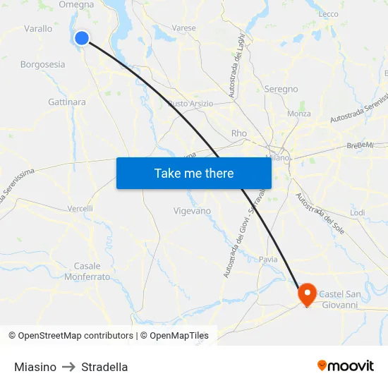 Miasino to Stradella map