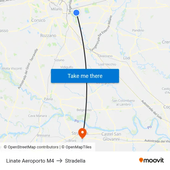 Linate Airport M4 to Stradella map