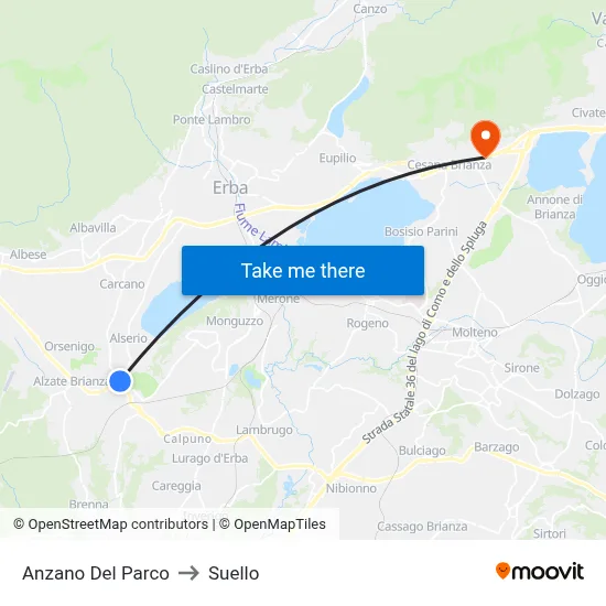 Anzano Del Parco to Suello map