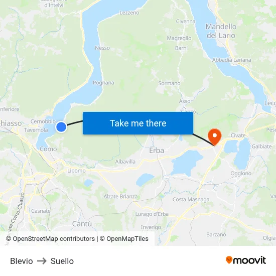 Blevio to Suello map