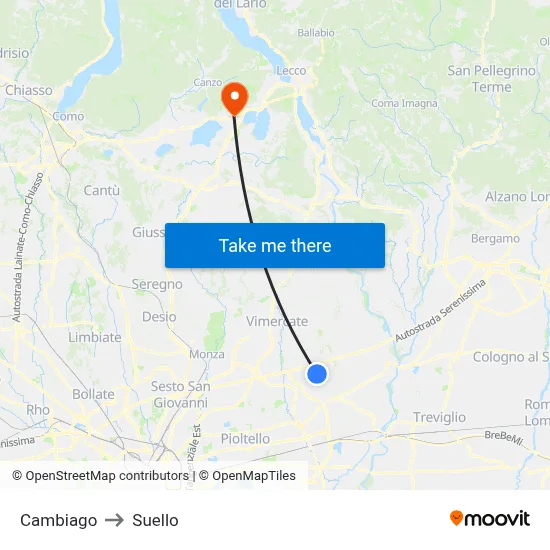 Cambiago to Suello map