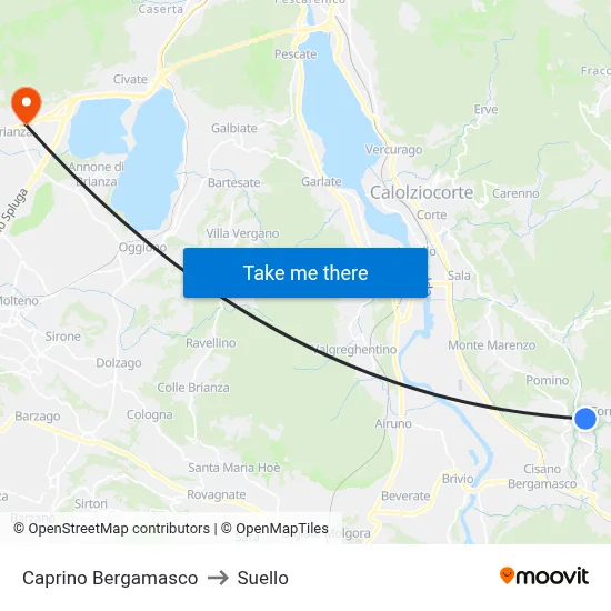 Caprino Bergamasco to Suello map