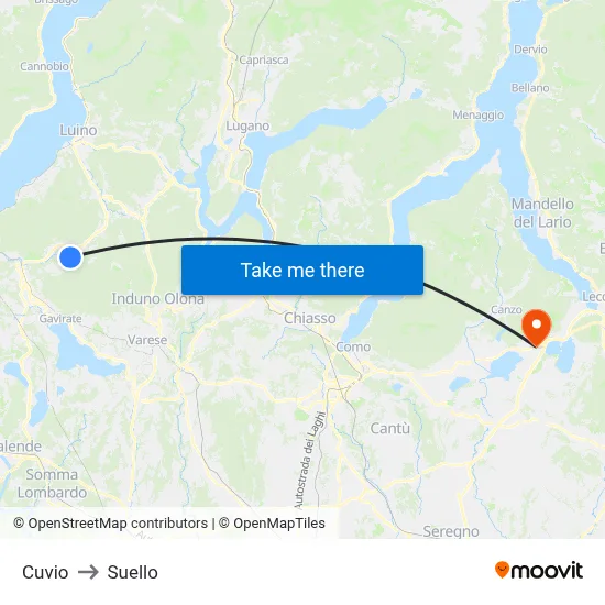 Cuvio to Suello map