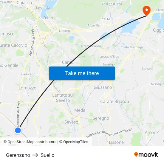 Gerenzano to Suello map