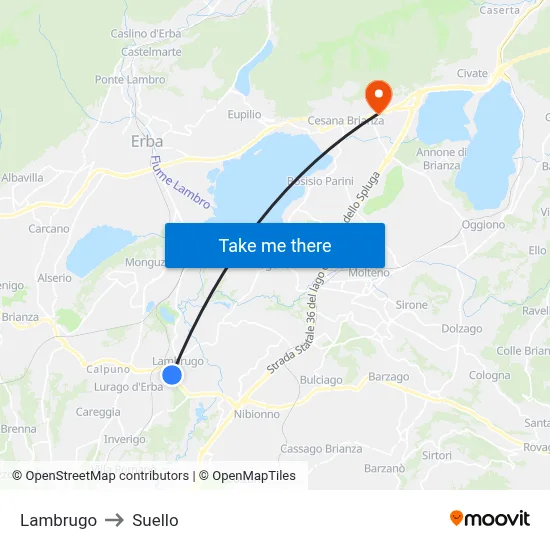 Lambrugo to Suello map