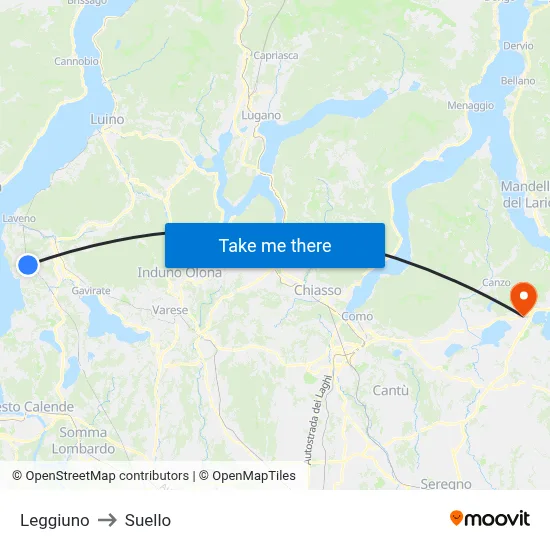 Leggiuno to Suello map