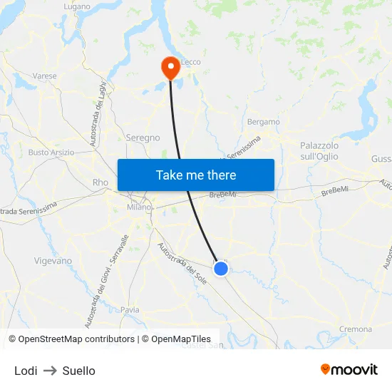 Lodi to Suello map