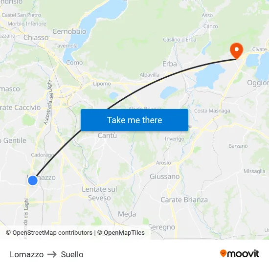 Lomazzo to Suello map