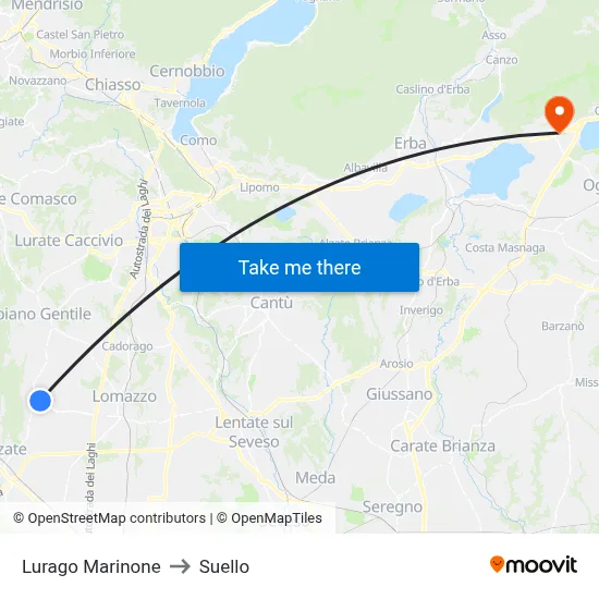 Lurago Marinone to Suello map