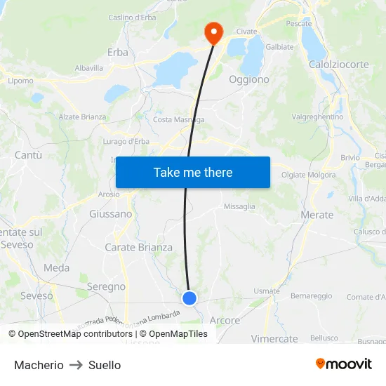Macherio to Suello map