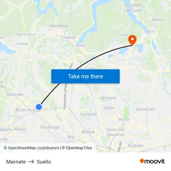 Marnate to Suello map