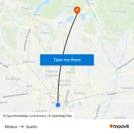 Milan to Suello map