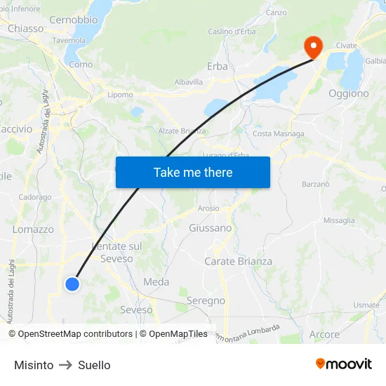 Misinto to Suello map