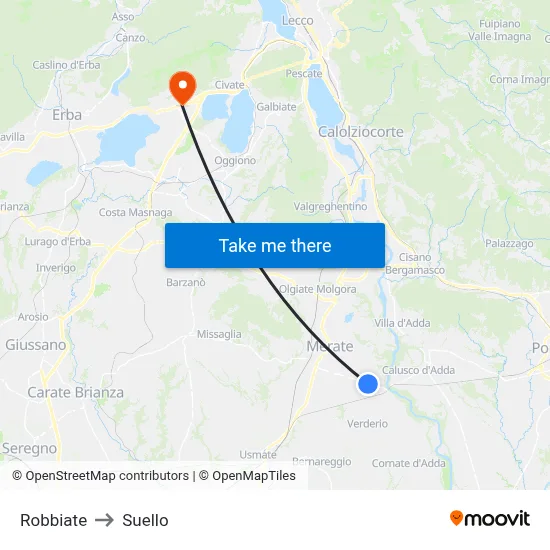 Robbiate to Suello map
