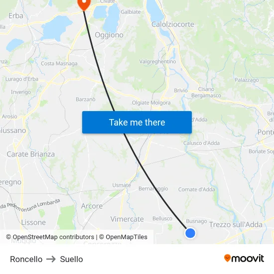 Roncello to Suello map