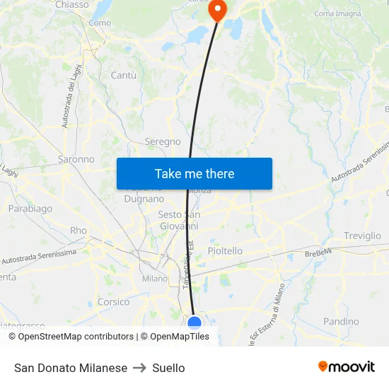 San Donato Milanese to Suello map