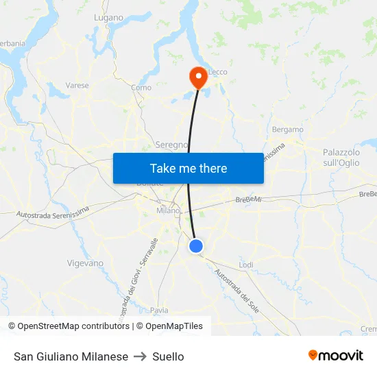 San Giuliano Milanese to Suello map