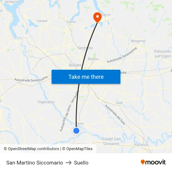 San Martino Siccomario to Suello map