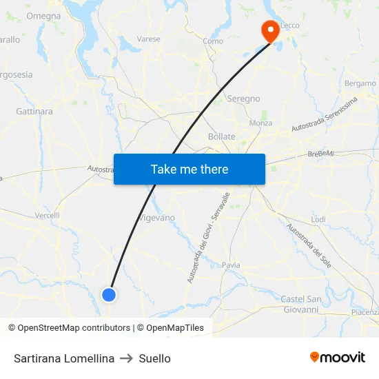 Sartirana Lomellina to Suello map