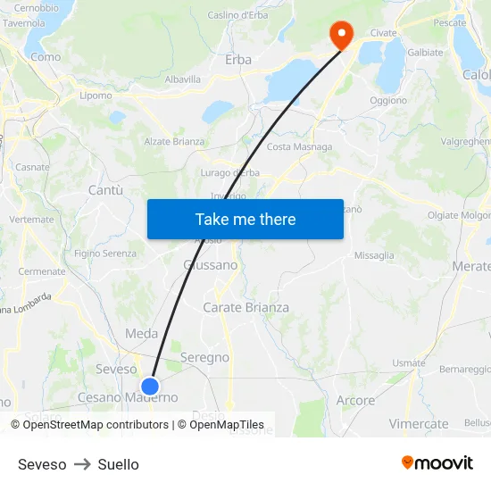 Seveso to Suello map