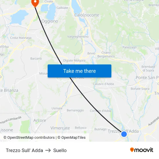 Trezzo Sull' Adda to Suello map