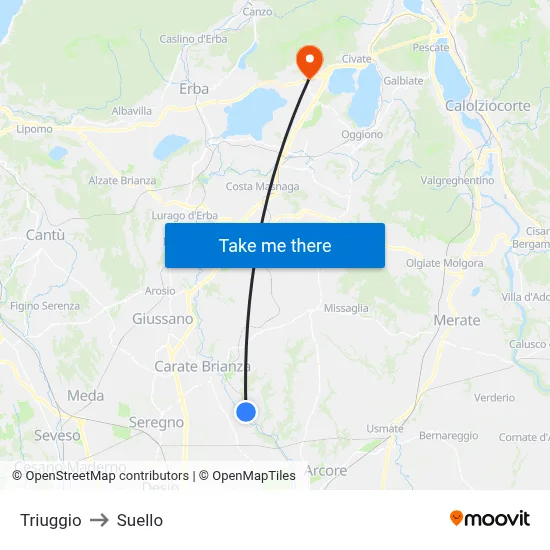 Triuggio to Suello map