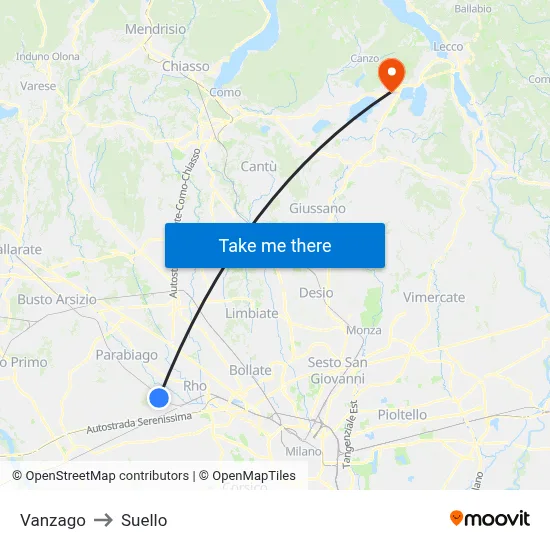 Vanzago to Suello map