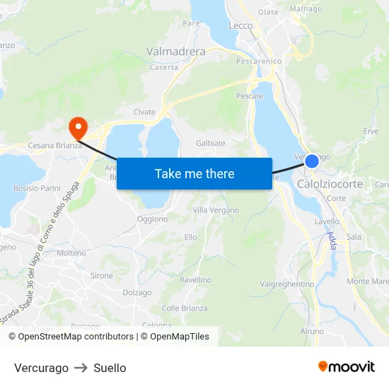 Vercurago to Suello map