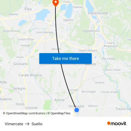 Vimercate to Suello map